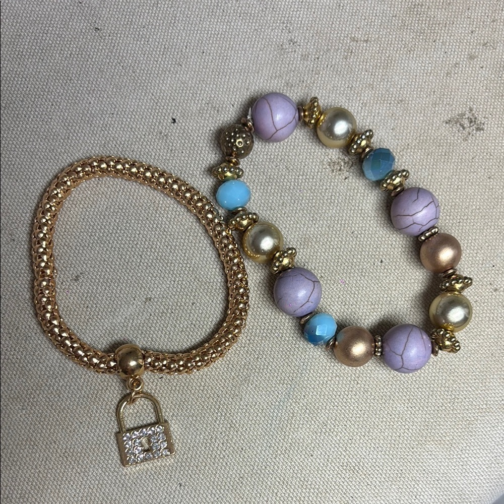 Gold and Multicolor Beaded Bracelet Set